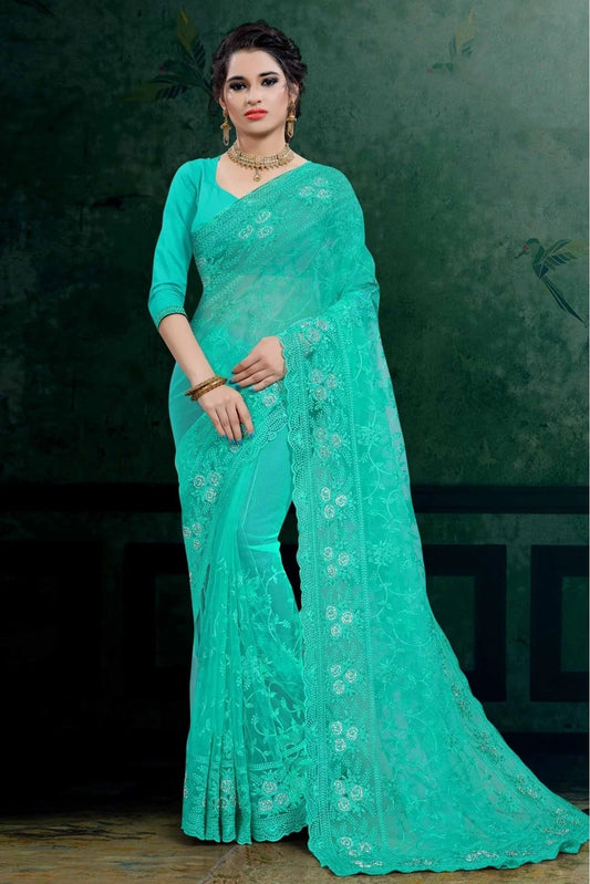 Green Colour Net Embroidery Saree SD1090110