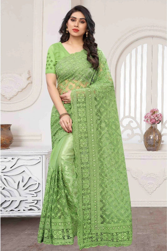 Green Colour Net Embroidery Saree SD1090360