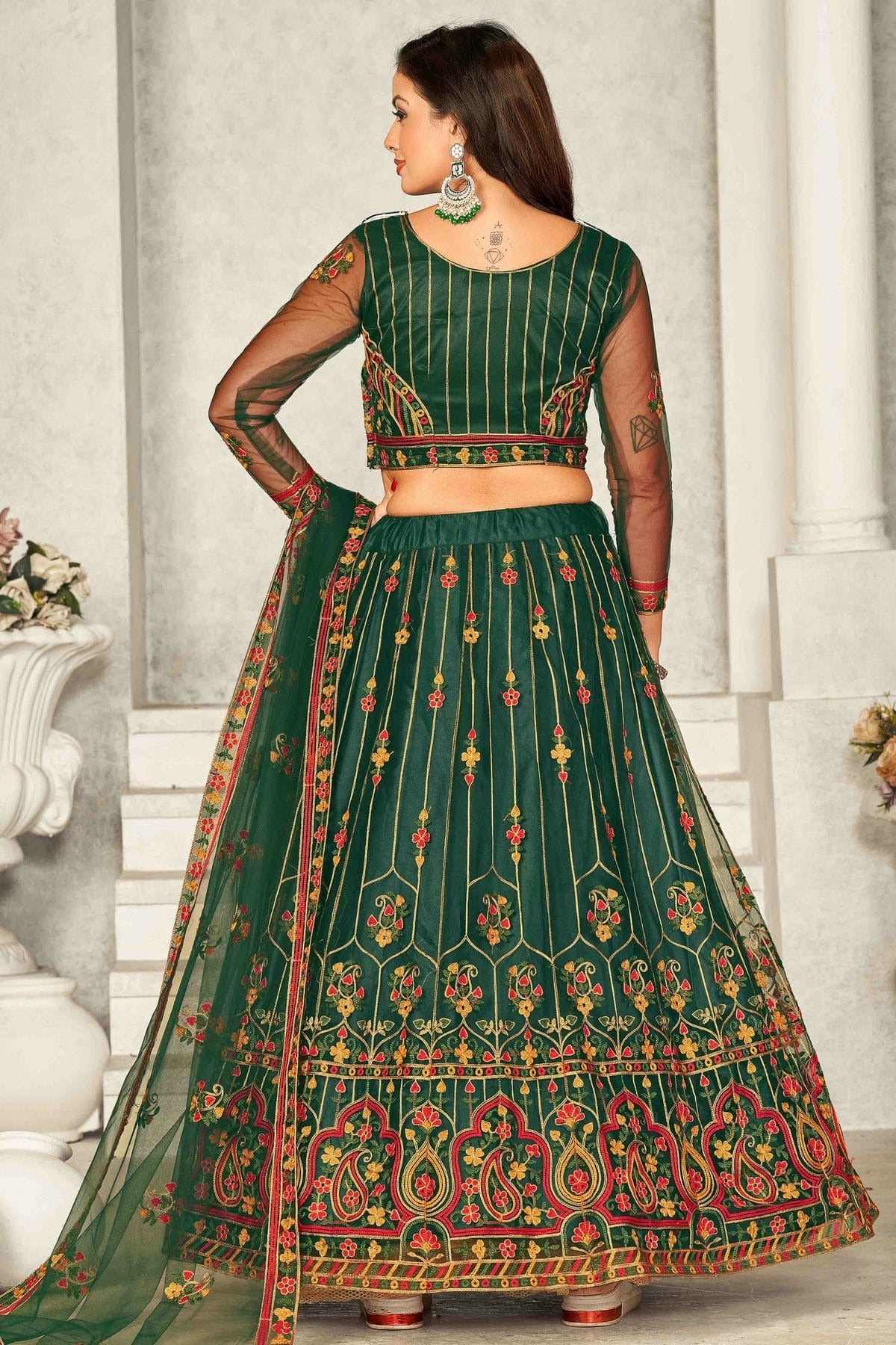 Green Colour Net Semi Stitched Lehenga Choli LC1170069 A