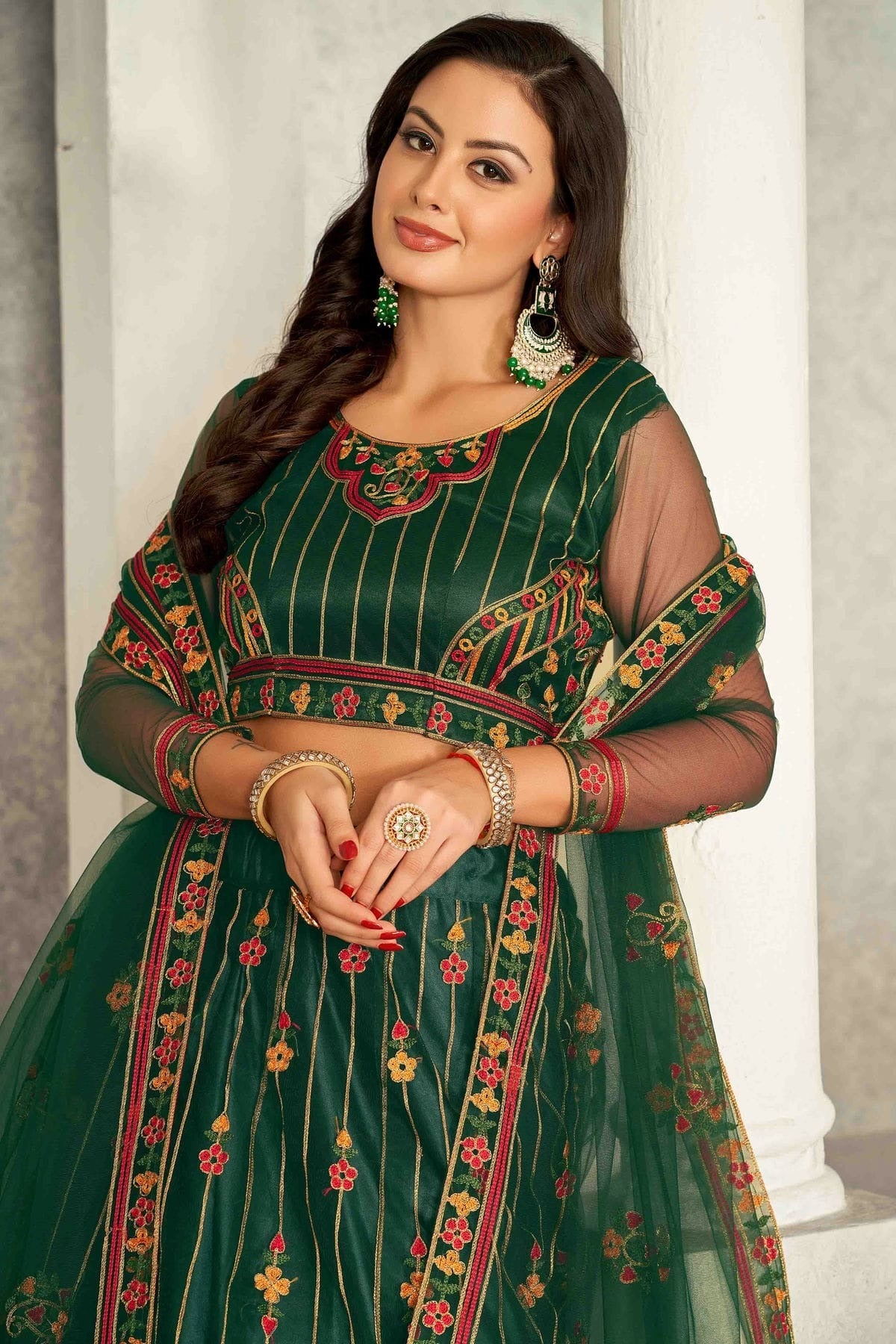 Green Colour Net Semi Stitched Lehenga Choli LC1170069 B
