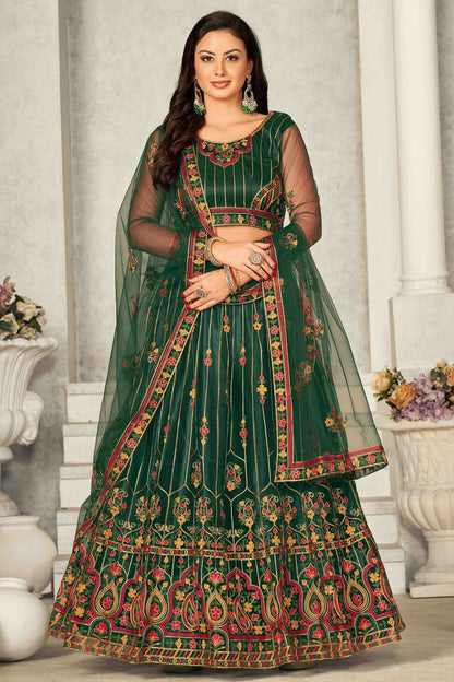 Green Colour Net Semi Stitched Lehenga Choli LC1170069