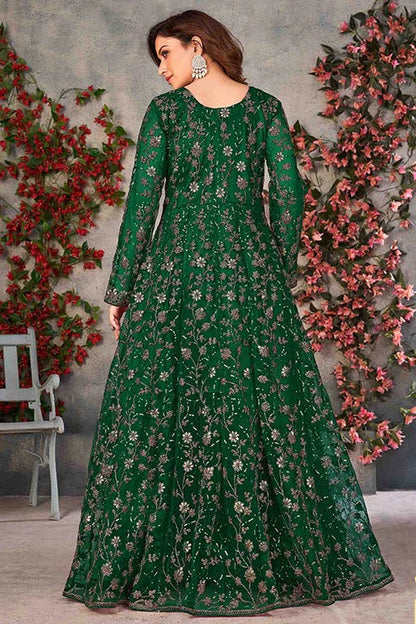 Green Colour Net Semi Stitched Pant Style Suit SM1050322 B