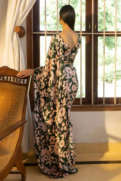 Green Colour Nylon Japan Satin Printed Saree SD1111681 A