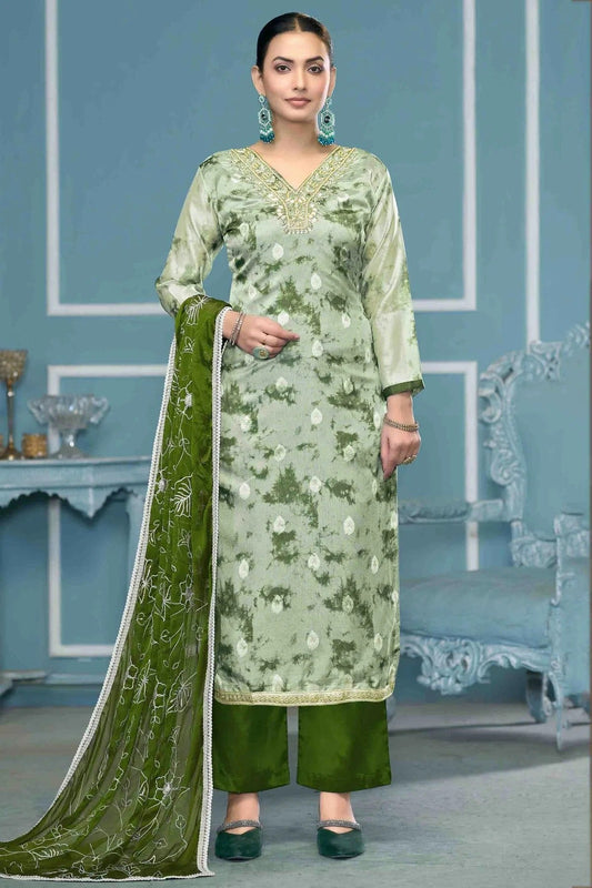 Green Colour Organza Banarasi Pant Style Suit SM1113235