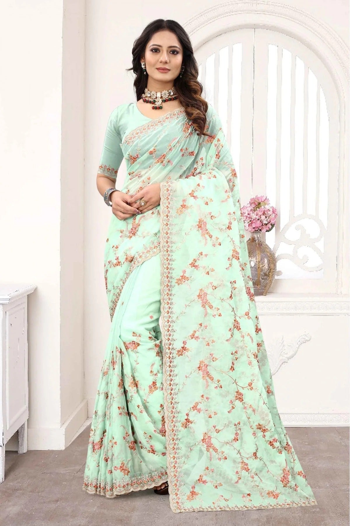 Green Colour Organza Designer Saree SD1090247