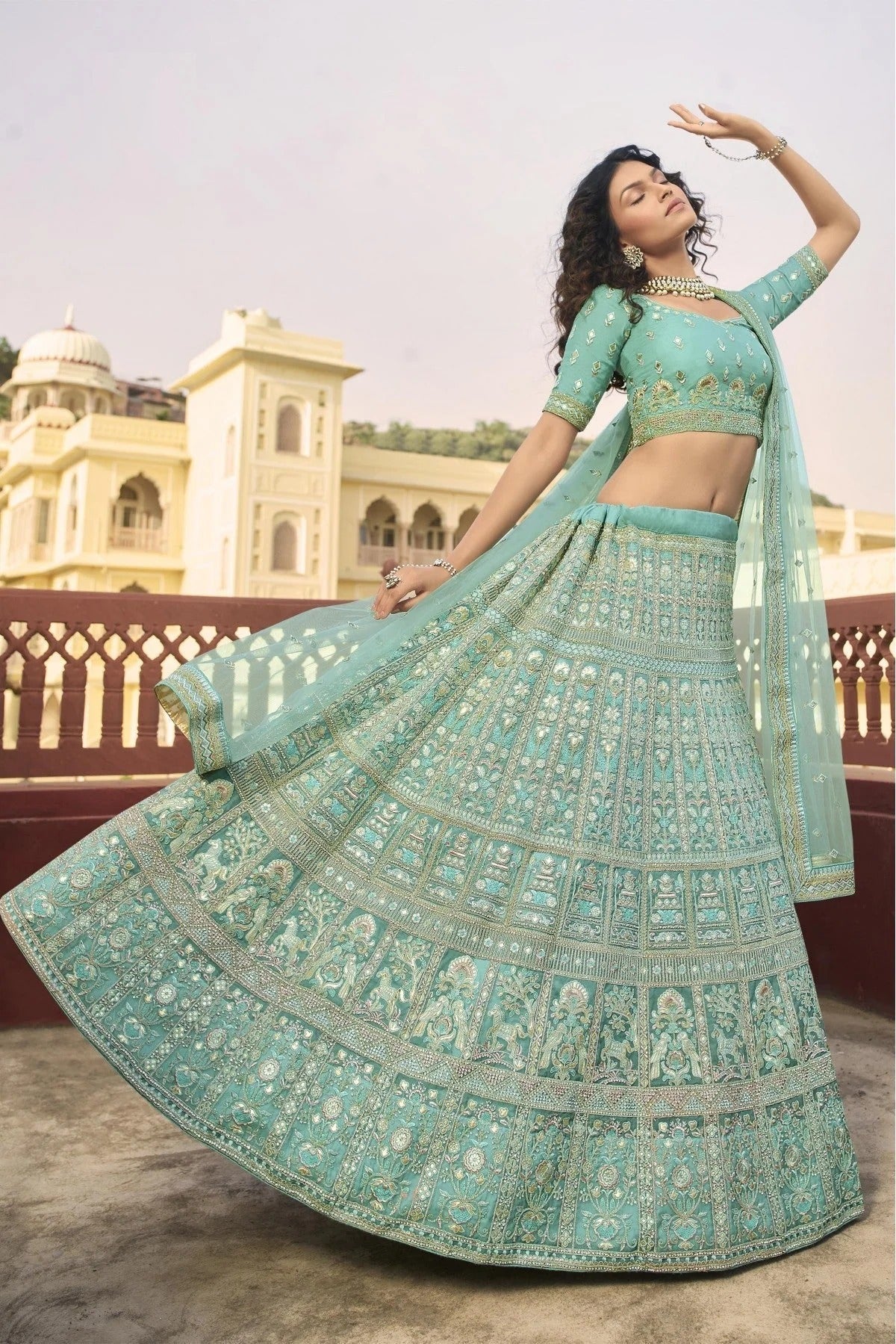 Green Colour Organza Embroidery Lehenga Choli LC1080311 A