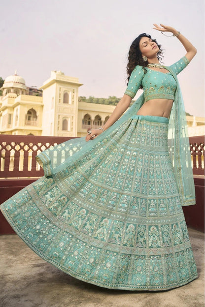 Green Colour Organza Embroidery Lehenga Choli LC1080311 A