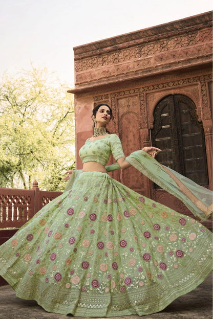 Green Colour Organza Embroidery Lehenga Choli LC1080313 A