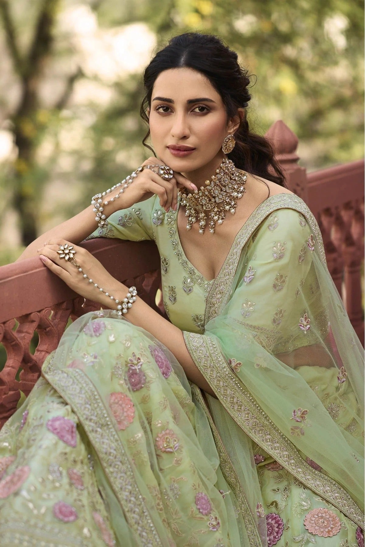 Green Colour Organza Embroidery Lehenga Choli LC1080313 B