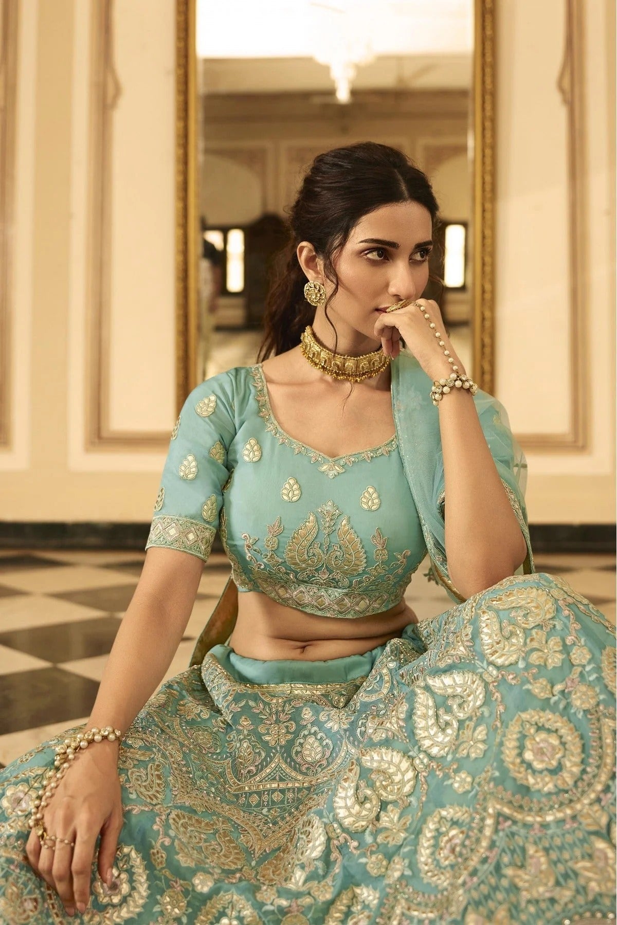 Green Colour Organza Embroidery Lehenga Choli LC1080315 A