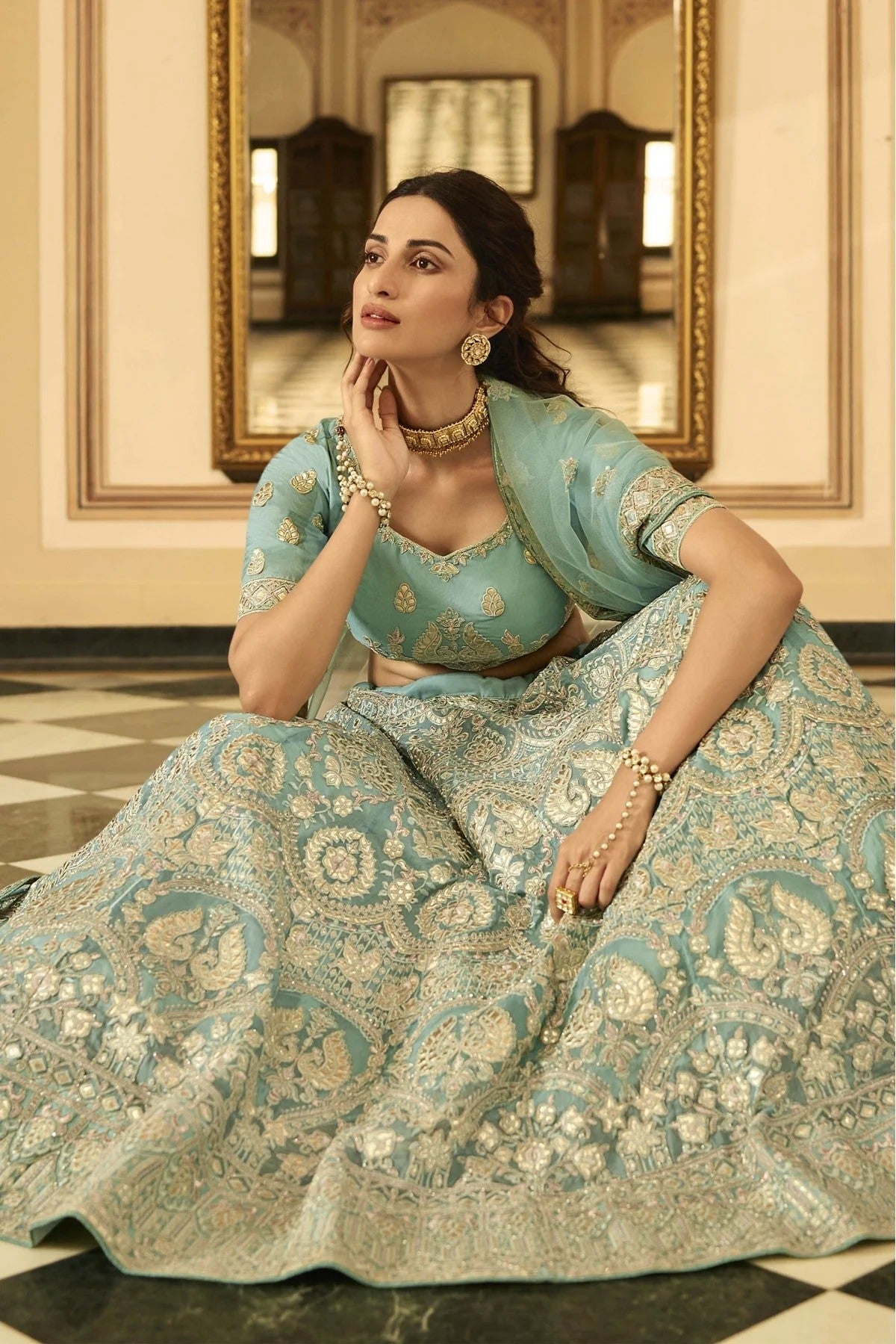 Green Colour Organza Embroidery Lehenga Choli LC1080315 B