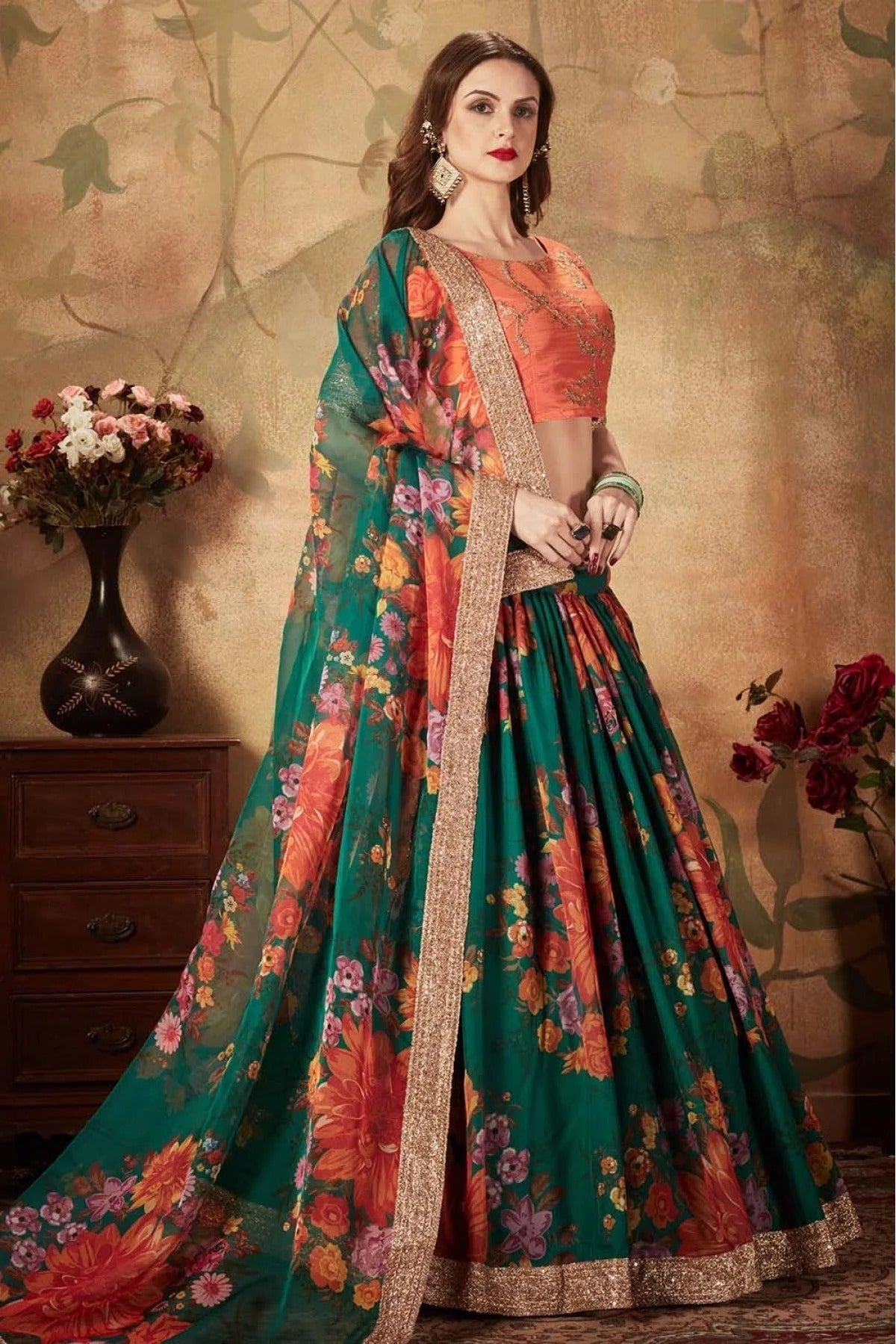 Green Colour Organza Lehenga Choli LC1010086 A