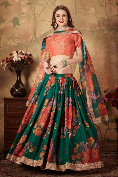 Green Colour Organza Lehenga Choli LC1010086 B