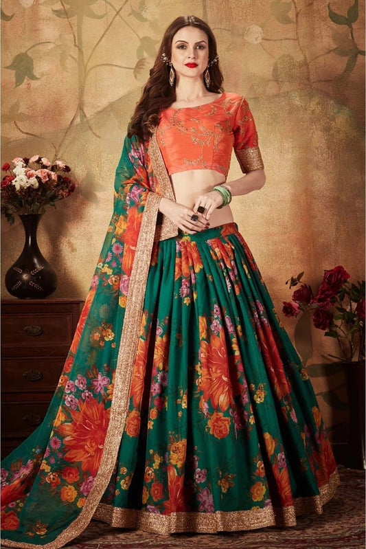 Green Colour Organza Lehenga Choli LC1010086