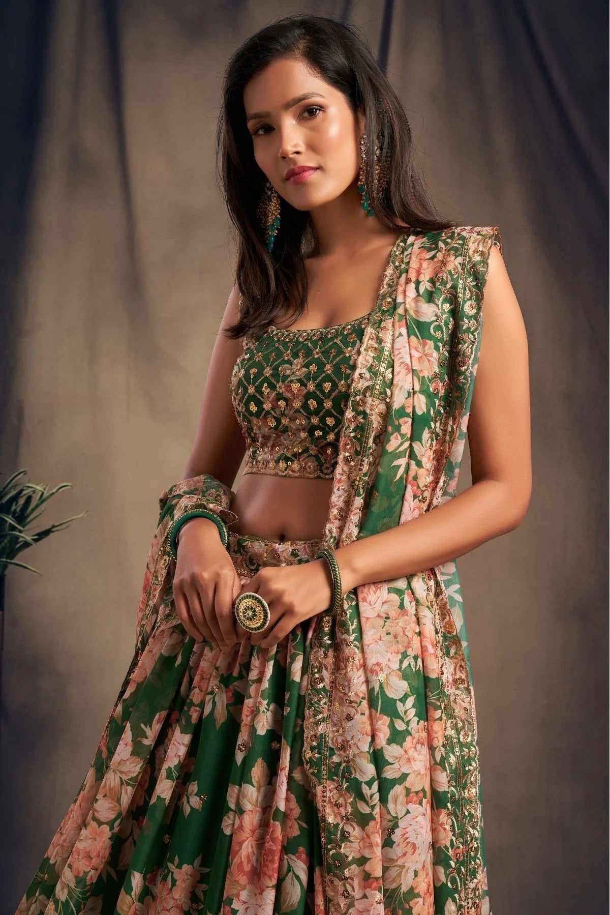 Green Colour Organza Lehenga Choli LC1010099 B