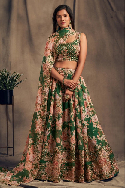 Green Colour Organza Lehenga Choli LC1010099