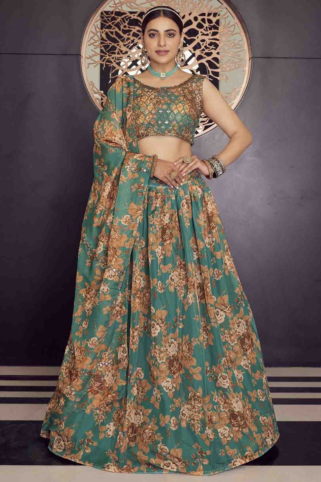 Green Colour Organza Printed Lehenga Choli LC1080597