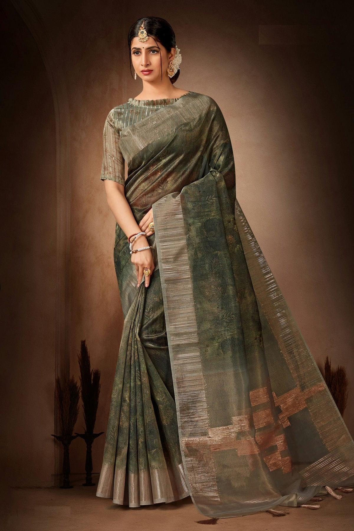 Green Colour Organza Printed Saree LC1121589