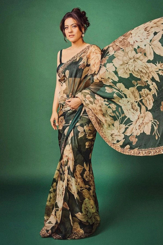 Green Colour Organza Printed Saree SD1180102
