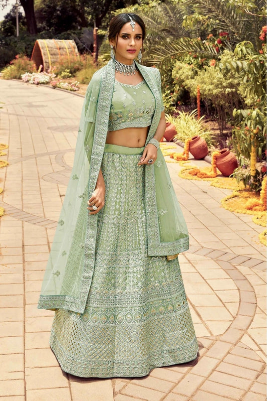 Green Colour Organza Resham Work Lehenga Choli LC1080114
