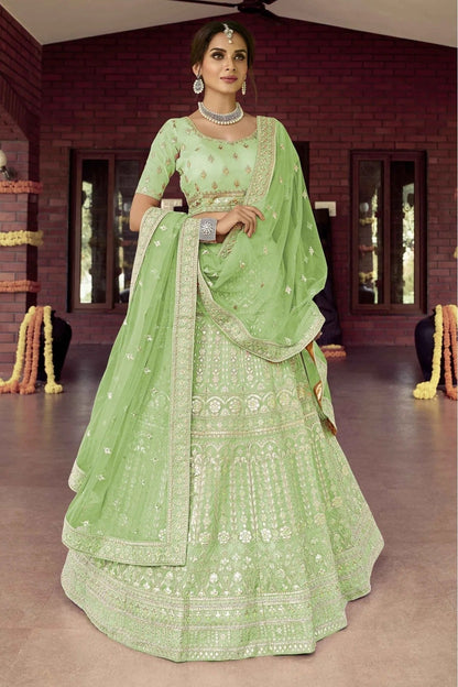 Green Colour Organza Resham Work Lehenga Choli LC1080119