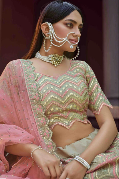 Green Colour Organza Resham Work Lehenga Choli LC1080240 A