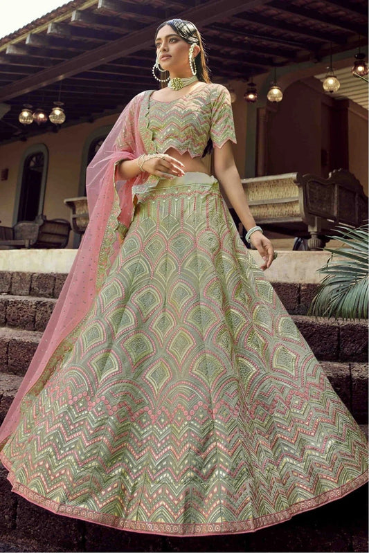 Green Colour Organza Resham Work Lehenga Choli LC1080240
