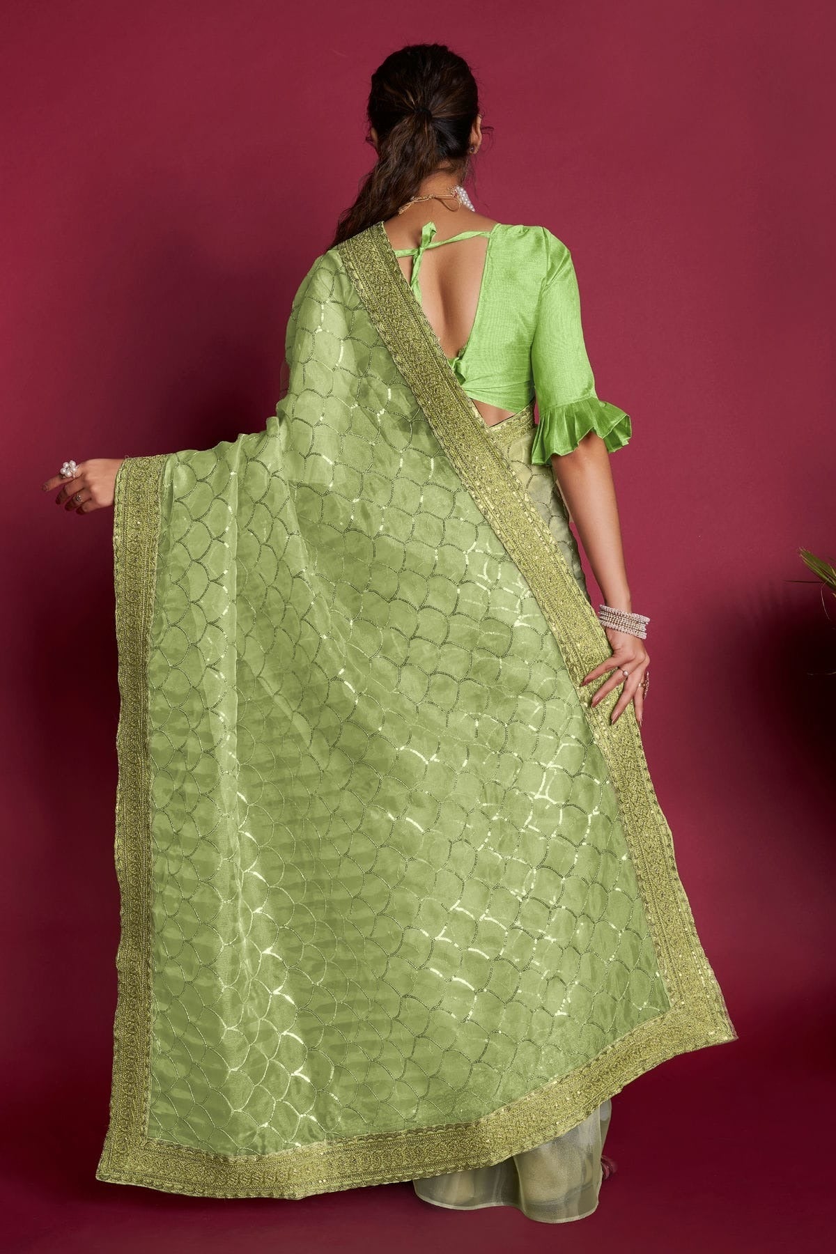 Green Colour Organza Saree SD1110358 A
