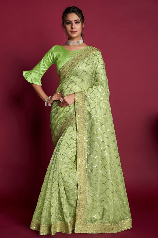 Green Colour Organza Saree SD1110358