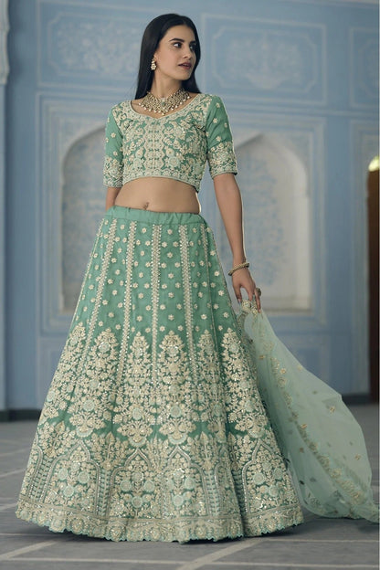 Green Colour Organza Sequins Work Lehenga Choli LC1080324 A