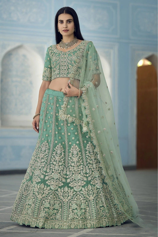 Green Colour Organza Sequins Work Lehenga Choli LC1080324