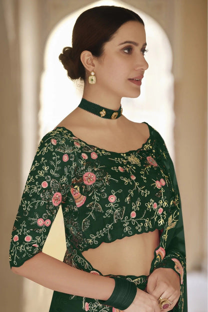 Green Colour Organza Sequins Work Saree SD1080027 A