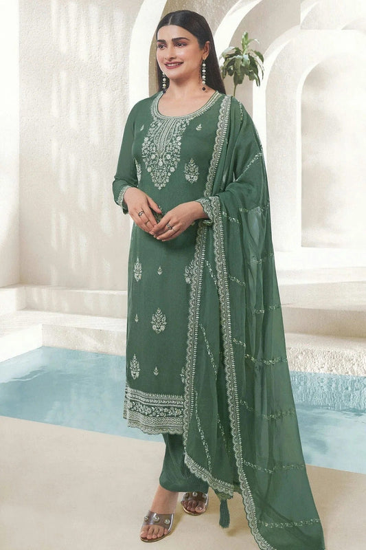 Green Colour Organza Straight Suit SM1110712