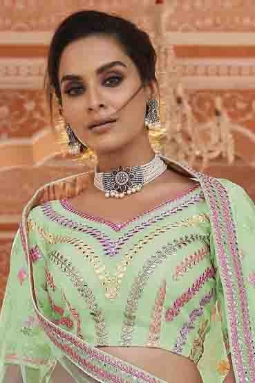 Green Colour Organza Thread Work Lehenga Choli LC1080142 A