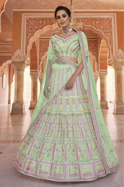 Green Colour Organza Thread Work Lehenga Choli LC1080142