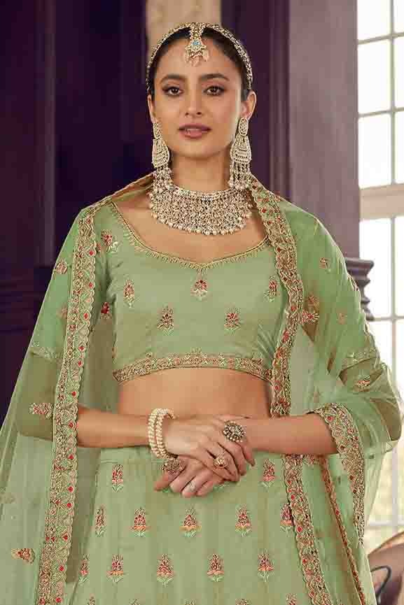 Green Colour Organza Thread Work Lehenga Choli LC1080165 A
