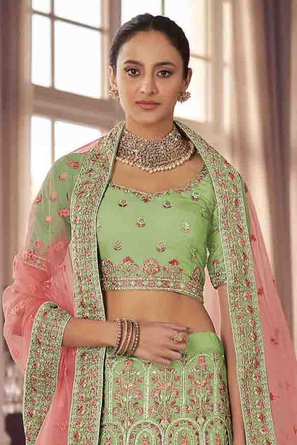 Green Colour Organza Thread Work Lehenga Choli LC1080172 A