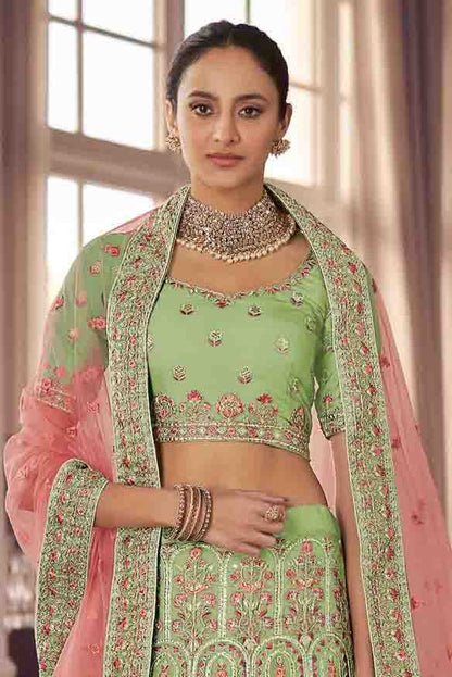 Green Colour Organza Thread Work Lehenga Choli LC1080172 A