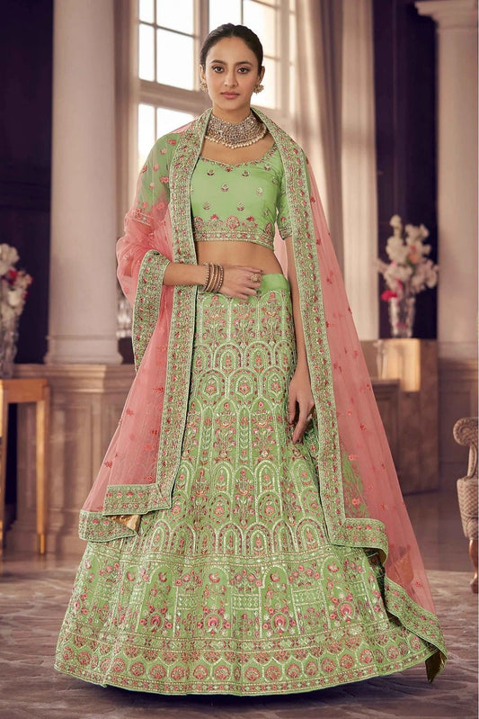 Green Colour Organza Thread Work Lehenga Choli LC1080172