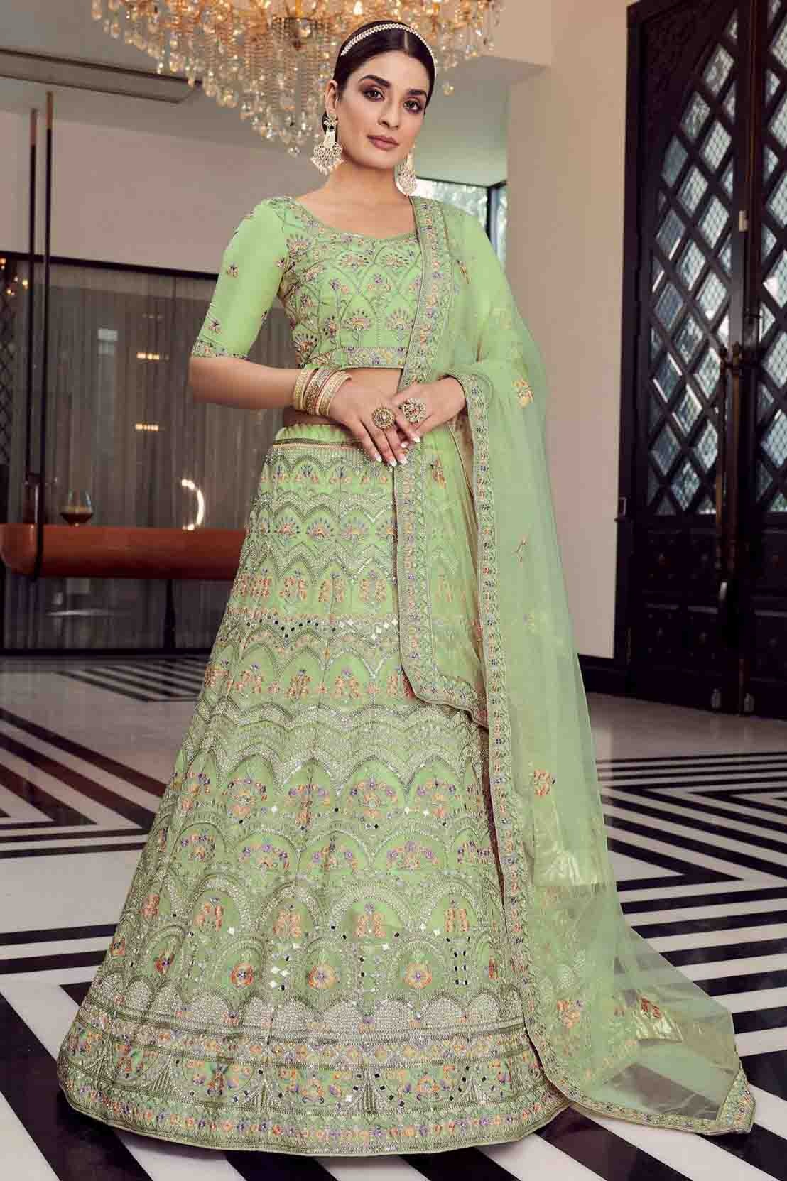 Green Colour Organza Thread Work Lehenga Choli LC1080175