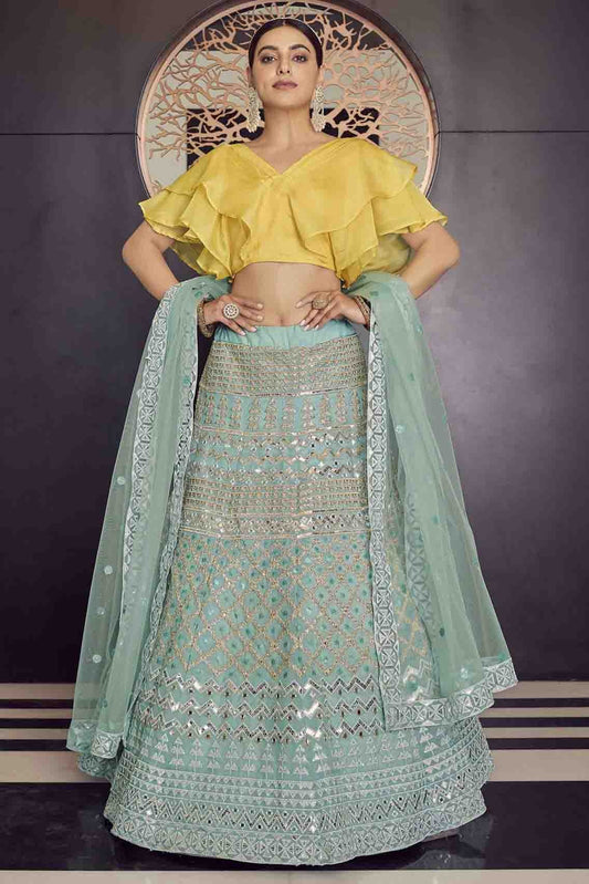 Green Colour Organza Thread Work Lehenga Choli LC1080599