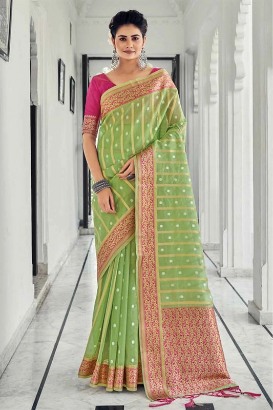 Green Colour Organza Woven Saree SD1100473