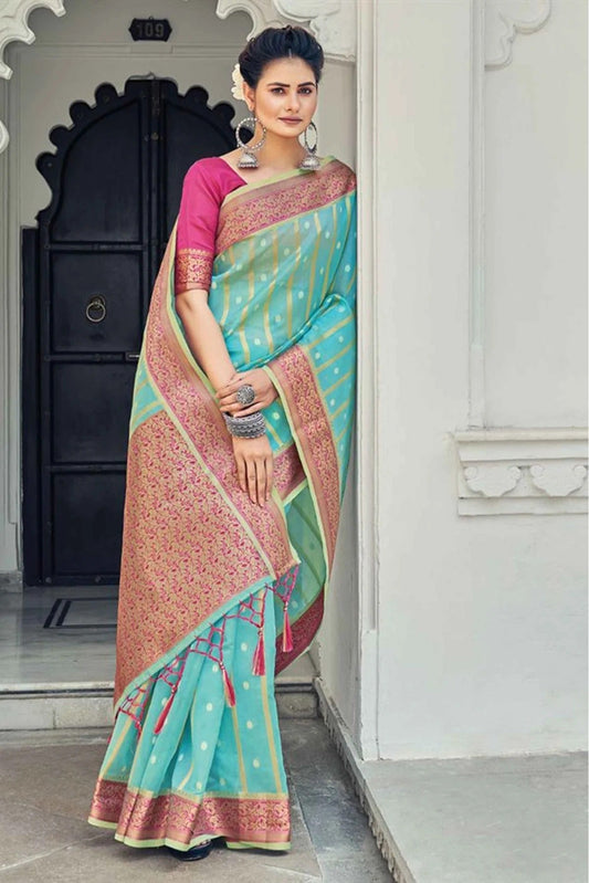 Green Colour Organza Woven Saree SD1100475