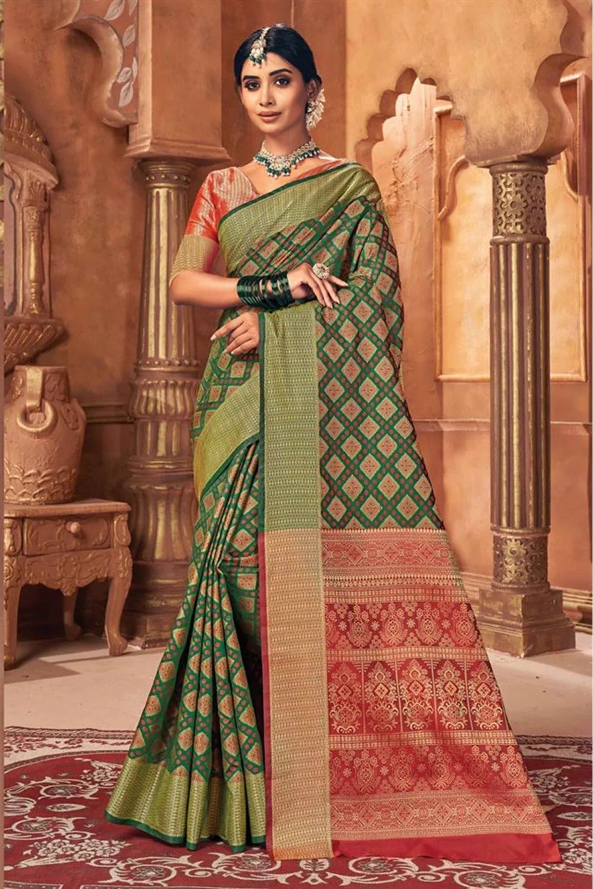 Green Colour Patola Silk Woven Saree SD1100460