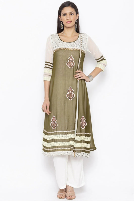 Green Colour Plus Size Georgette Embroidery Kurta Set KR1070501