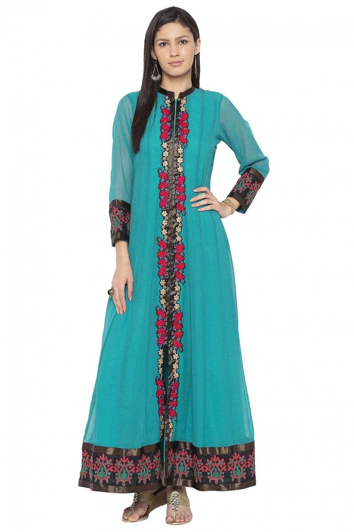 Green Colour Plus Size Georgette Embroidery Kurti KR1070387