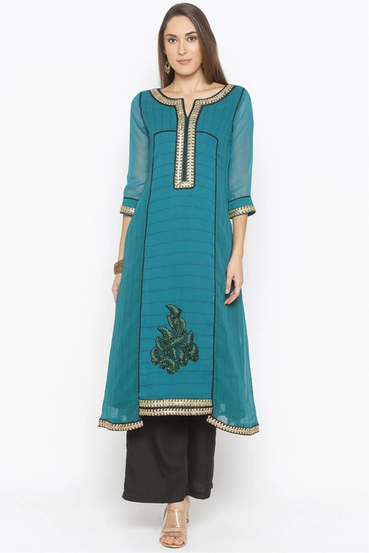 Green Colour Plus Size Georgette Embroidery Kurti KR1070636