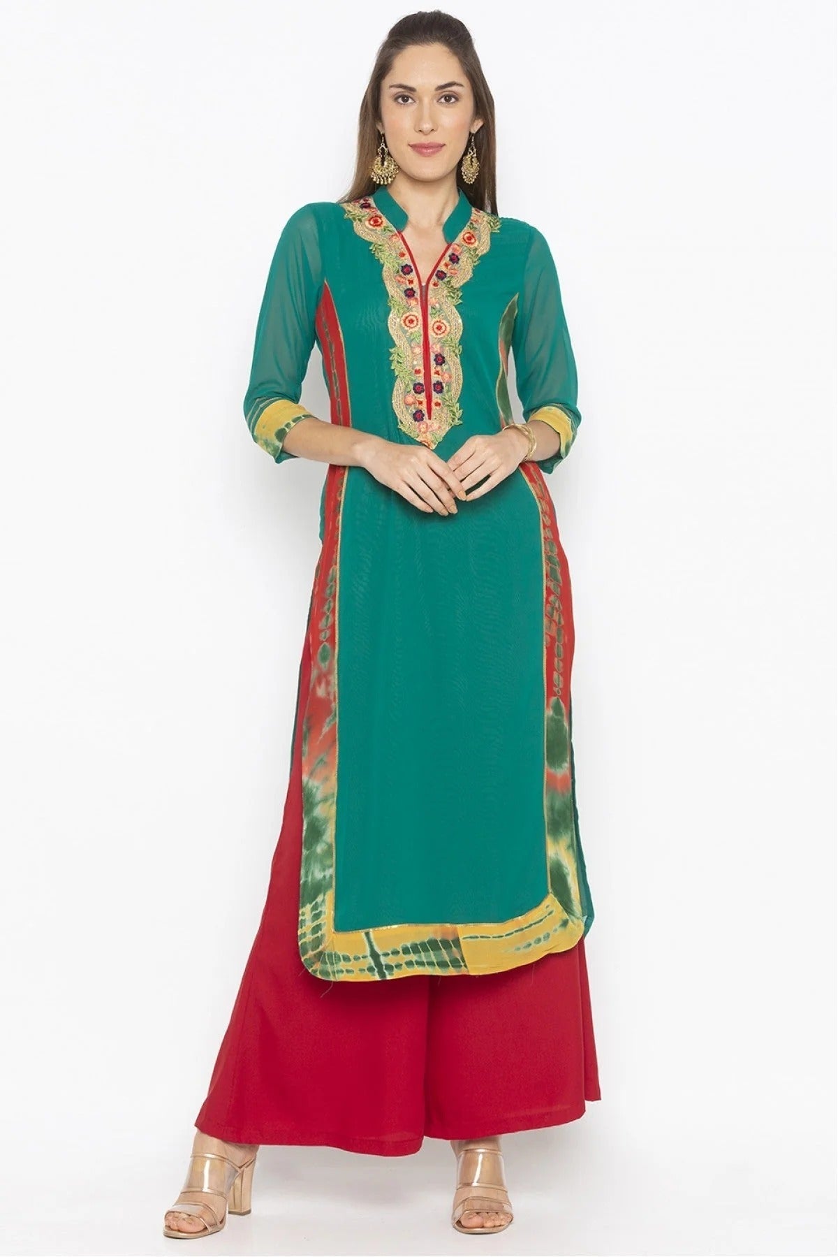 Green Colour Plus Size Georgette Embroidery Kurti KR1070648