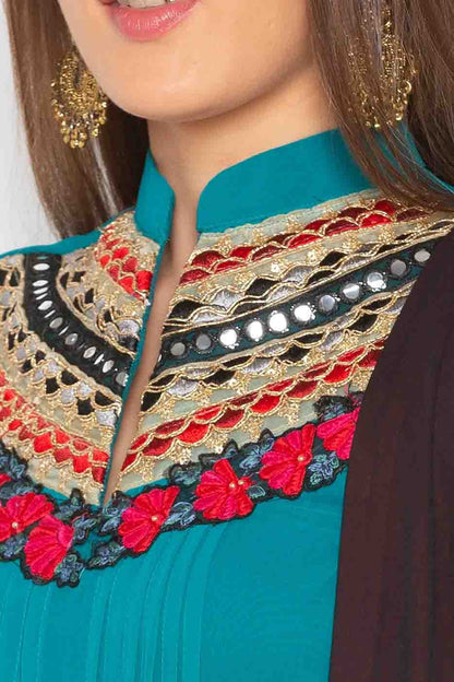 Green Colour Plus Size Georgette Embroidery Palazzo Pant Suit BW1070234 B