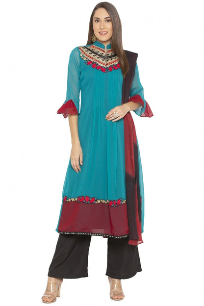 Green Colour Plus Size Georgette Embroidery Palazzo Pant Suit BW1070234